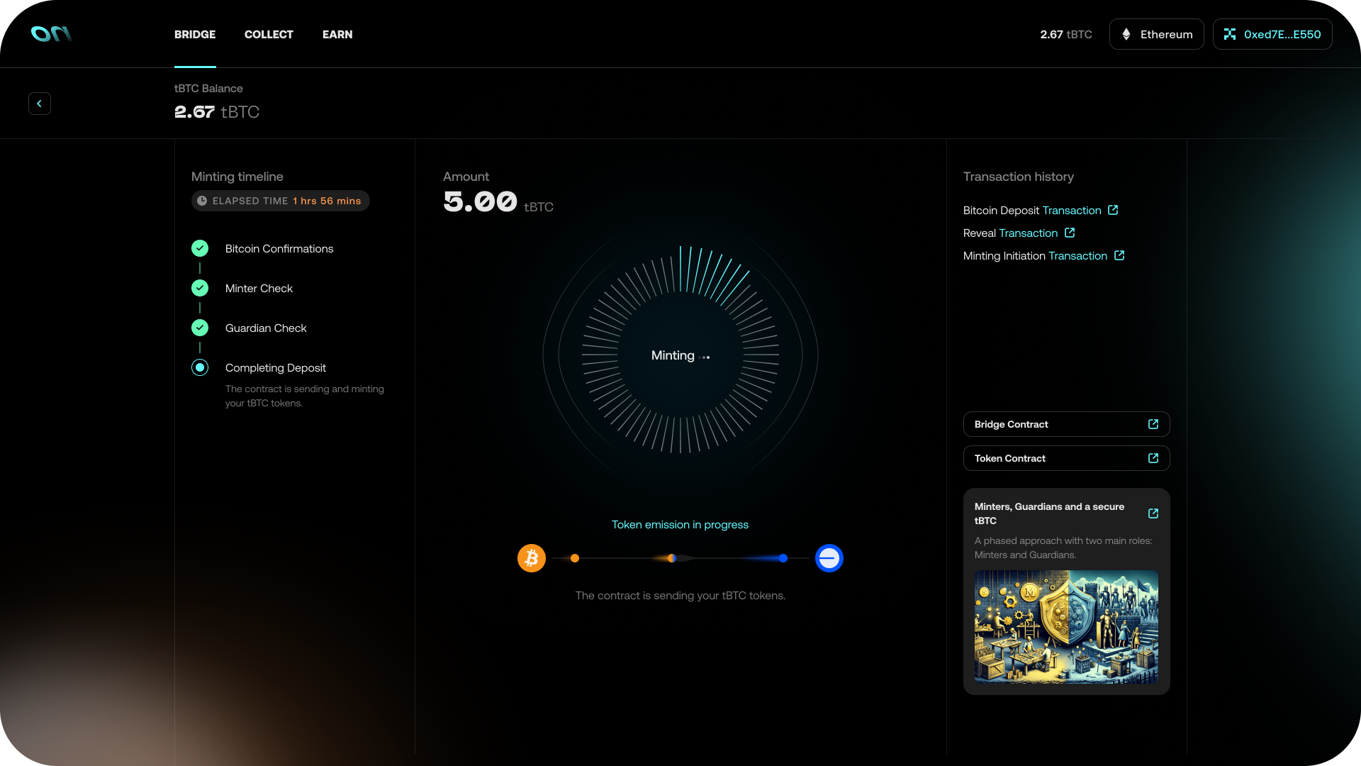 Minting timeline — completing deposit